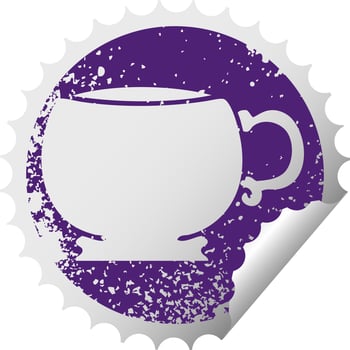 quirky distressed circular peeling sticker symbol mug vector