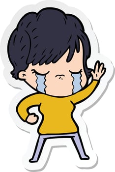 sticker of a cartoon woman crying vector