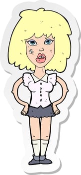sticker of a cartoon woman been in fight vector