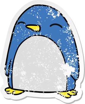 distressed sticker cartoon doodle of a cute penguin vector