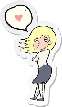 sticker of a cartoon woman talking about love vector