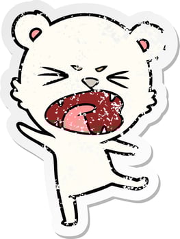distressed sticker of a angry cartoon polar bear vector