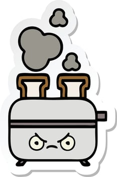 sticker of a cute cartoon of a toaster vector