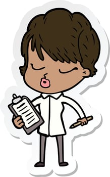 sticker of a cartoon woman with eyes shut vector