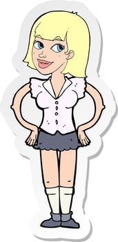 sticker of a cartoon woman with hands on hips vector