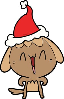 cute line drawing of a dog wearing santa hat vector
