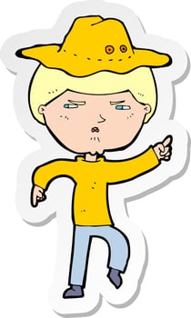 sticker of a cartoon man in hat vector