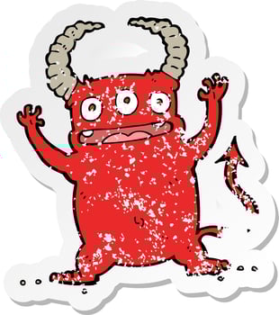 retro distressed sticker of a cartoon little devil vector