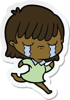 sticker of a cartoon woman crying vector