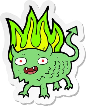 sticker of a cartoon little demon vector