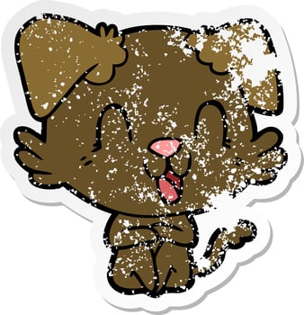distressed sticker of a laughing cartoon dog vector