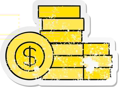 distressed sticker of a cute cartoon pile of money vector