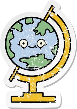distressed sticker of a cute cartoon globe of the world vector