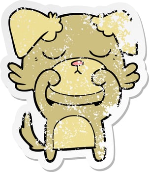 distressed sticker of a cute cartoon dog vector