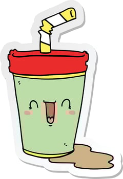 sticker of a cute cartoon soda vector
