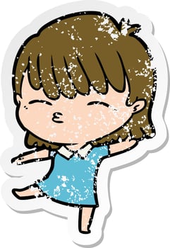distressed sticker of a cartoon woman vector