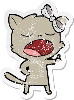 distressed sticker of a cartoon yawning cat vector
