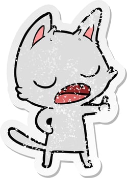 distressed sticker of a talking cat cartoon vector