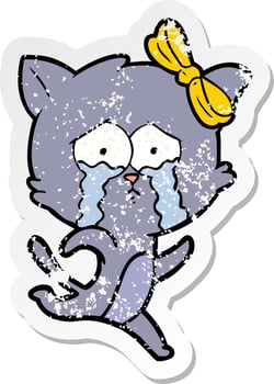 distressed sticker of a cartoon cat vector