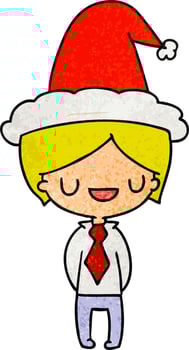 christmas textured cartoon of kawaii boy vector