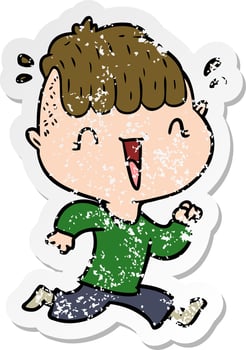 distressed sticker of a cartoon happy boy surprised vector