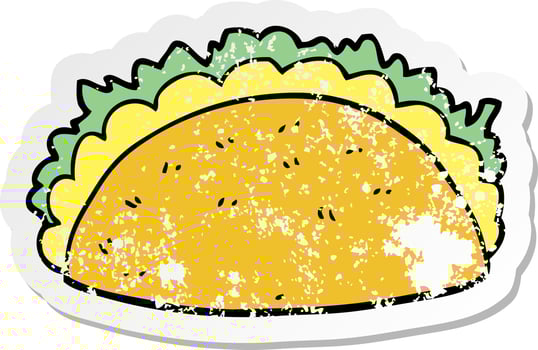 distressed sticker of a cartoon taco vector