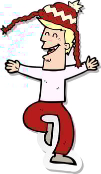 sticker of a cartoon man wearing winter hat vector