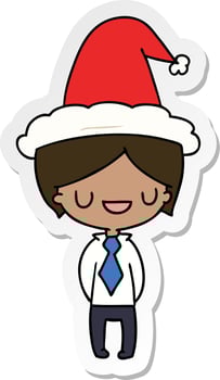christmas sticker cartoon of kawaii boy vector