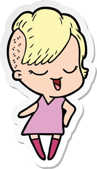 sticker of a happy cartoon girl vector
