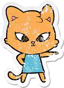 distressed sticker of a cute cartoon cat vector