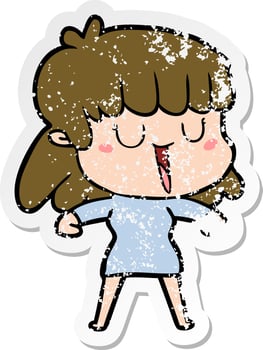 distressed sticker of a cartoon woman laughing vector
