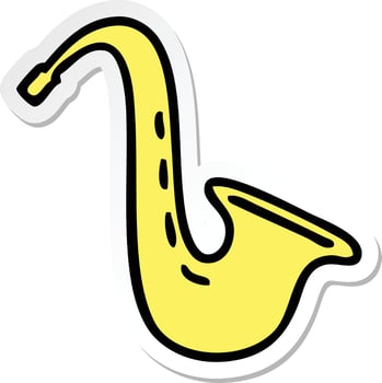 sticker of a cute cartoon musical saxophone vector