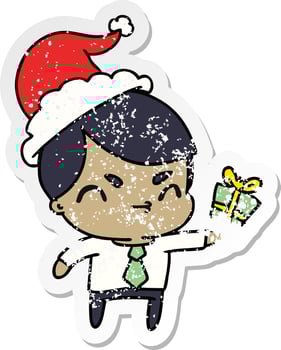 christmas distressed sticker cartoon of kawaii boy vector