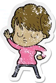 distressed sticker of a cartoon woman vector