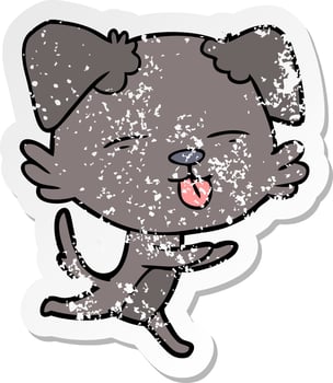 distressed sticker of a cartoon dog sticking out tongue vector
