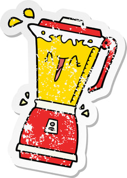 distressed sticker of a whirring cartoon food processor vector