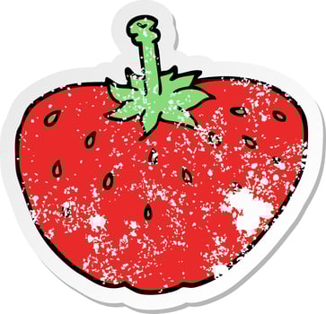 distressed sticker of a cartoon strawberry vector