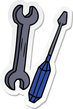 sticker cartoon doodle of a spanner and a screwdriver vector