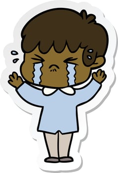 sticker of a cartoon boy crying vector