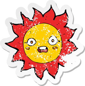 retro distressed sticker of a cartoon sun vector