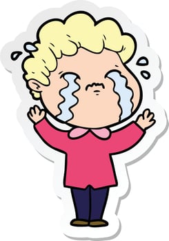 sticker of a cartoon man crying vector