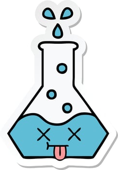 sticker of a cute cartoon science beaker vector