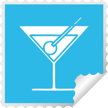 square peeling sticker cartoon fancy cocktail vector
