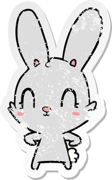 distressed sticker of a cute cartoon rabbit vector
