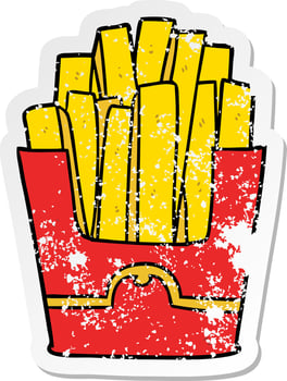 distressed sticker of a cartoon fries vector