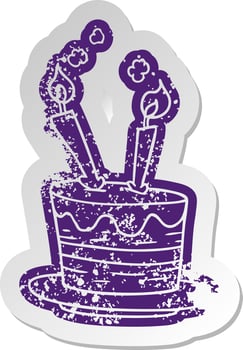 distressed old sticker of a birthday cake vector