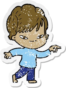 distressed sticker of a cartoon happy woman vector