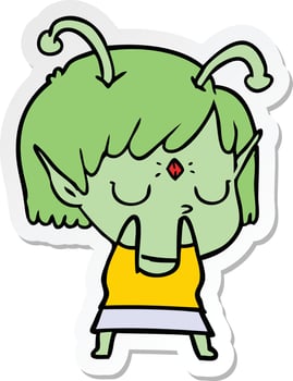 sticker of a cartoon alien girl vector