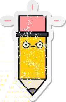 distressed sticker of a cute cartoon pencil vector