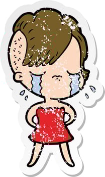distressed sticker of a cartoon crying girl vector